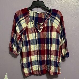 89th & Madison Plaid Blouse - Red, Blue, Cream